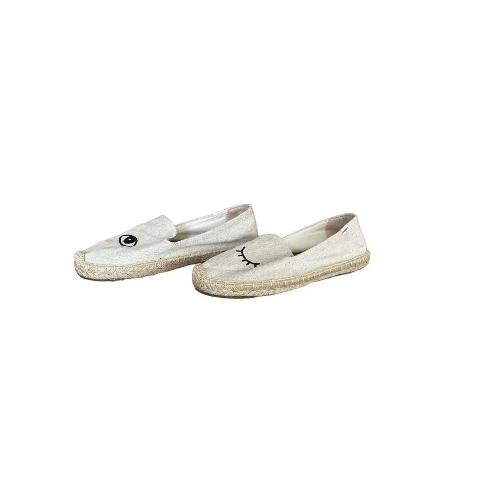 Soludos White Canvas Eye Embroidered Espadrilles